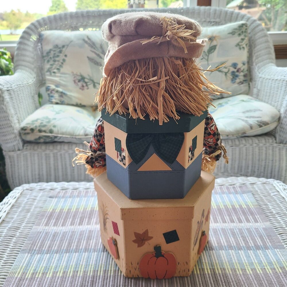 Scarecrow Harvest Tower Stacking Boxes Fall Autumn Decoration Gift Box Tower - Picture 6 of 9